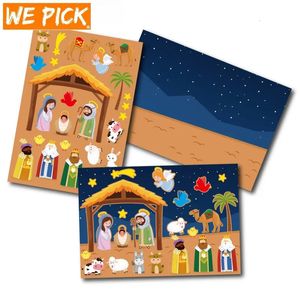 Naklejki zabawek dla dzieci 24 arkusze szopka Naklejki dla dzieci DIY Puzzle Puzzle zabawki Dzieci Make A Nativity Scene Stickers Funny Christmas Crafts Prezenty 231122