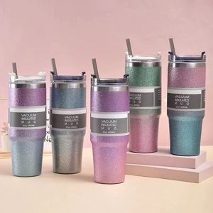 Garrafas de água 30oz copo de aço inoxidável dupla camada isolada viagem tumbler starw com tampa diamante pintura sorvete caneca de café 231123