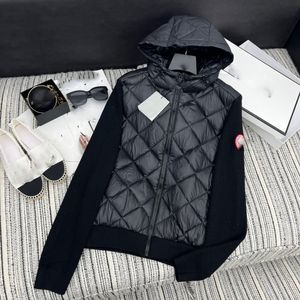 Canadian Hooded Down Jacket Winter Designer Knitted Patchwork Yoga Blazer Fashion Women's Cotton Coat Size S-L