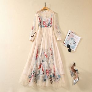 2024 Spring Multicolor Paisley Hafdery Tiul Sukienka z długim rękawem okrągła szyja panelowe długie maxi sukienki S3N121102