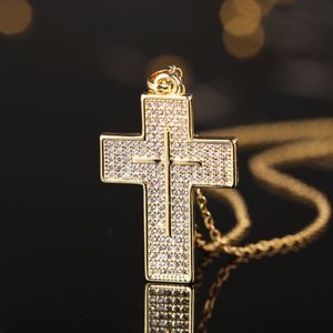 S3861 Fashion Jewelry Simple Hip Hop Men Women Couple Gold Zircon Cross Pendant Necklace Choker Necklaces