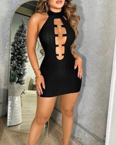 Casual Dresses Women's O-Ring Cutout Textured Sleeveless Bodycon Dress Sexy Mock Neck Mini Skinny Night Out