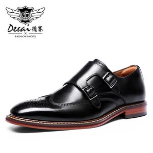 Sapatos de vestido Desai Monk Strap Slip em couro genuíno Business Handmade Dress Brogue Shoes para homens com fivela 231122