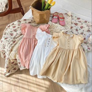 Ins Style Girls Kleidungskleider fliegende ärmellose Sommerkleidung 100% Baumwollmädchen Kinder elegant 3 Farben