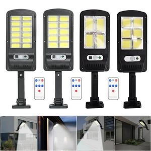 COB Solar Street Light Remote Control Pir Motion Sensor LED Solar Street Lamp utomhus Vattentät Spotlight Garden Väggljus