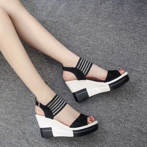 Sandals New Fashion Wedge Women Shoes Casual Belt Buckle High Heel Shoes Fish Mouth Sandals 2020 Luxury Sandal Women Buty Damskie J230422