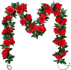 2.4m Rose Garland Artificial Rose Vine Fake Flowers Red Rose Garlands For Decoration Home Party Wedding Arch Garden Hotel Office