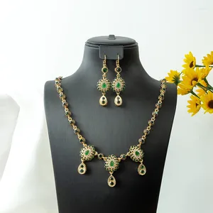 Necklace Earrings Set Algeria Wedding Jewelry SetWith Crystals Hair Accessories Women Gold Color Headpiece Head Chain And