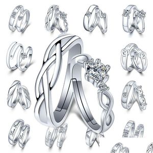 Couple Rings Adjustable Sier Couple Rings Diamond Heart Heartbeat Love Women Mens Engagement Wedding Ring Will And Sandy Fashion Drop Dhlt3