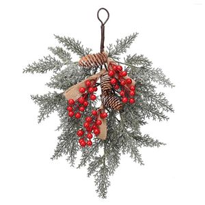 Decorative Flowers Hanging Christmas Wreath Simulation Artificial Pine Branch Pinecone Holly 2024 Decorations Tree Wall Decor