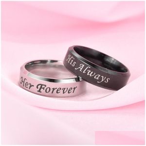 Bandringe Buchstabe His Always Her Bandring Edelstahlringe Damen Herren Liebe Modeschmuck Will und Drop Lieferung Schmuck Ring Dhbeo