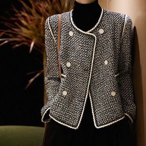 Women' Blends Tweed Korea High Quality Short tweed jacket woman Korean Clothes button chic elegant 2023 Winter luxury designer clothing coat 231123