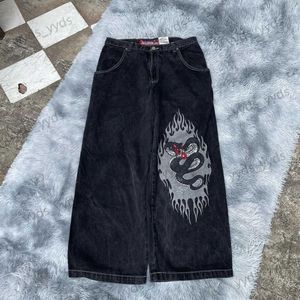 Jeans da uomo Y2k Jeans da donna Hip Hop Retro Snake Stampa grafica Jeans larghi oversize Pantaloni neri Nuovo Harajuku Gothic Pantaloni larghi a vita alta T240112