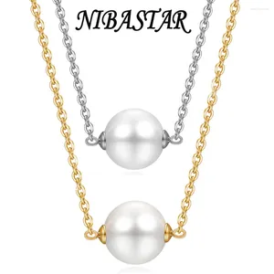 Catene NIBA Perline Collana in acciaio inossidabile Ciondolo con perla d'acqua dolce color oro per gioielli da ragazza