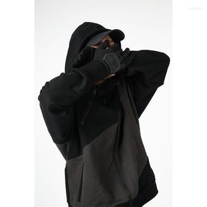 Men fuzos de capuz masculino Viagem de 22W com zíper com capuz diagonal em união de algodão Techwear estético Gorpcore