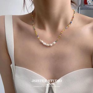 Chains Original Design Luxury Baroque Natural Freshwater Pearl Pendant Long Colored Rice Bead Necklace Jewelry