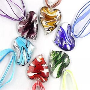 Pendant Necklaces 6pcs Handmade Glaze Stripe Bicolor Heart Murano Lampwork Glass For Women Necklace Sweater Chain Bracelet Jewelry