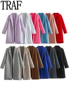 Women's Wool Blends TRAF Multicolor Long Coat Women Long Sleeve Winter Woman Coat Chic And Elegant Woman Jacket Fashion Streetwear Cardigans 231122