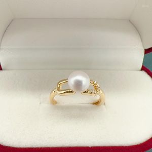 Anelli a grappolo Arrivo Anello di perle d'acqua dolce naturale Moda Design semplice Cristallo lucido Gioielli riempiti in oro 14 carati per regalo donna