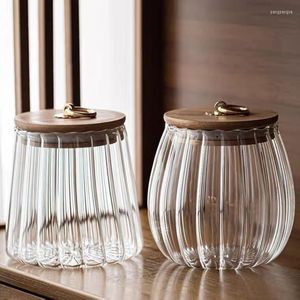 Storage Bottles Food Container Kitchen Jar Glass Airtight Canister Grains Tea Coffee Beans Candy Jars Wood Lid Containers