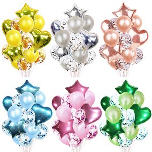 Party Decoration 14PCSSet Heart Star Foil Balloon Confetti Latex Balloons Wedding Kid Children Girl Boy Birthday Globos Ballons 230422