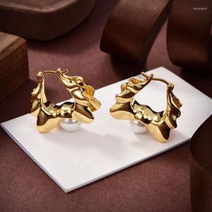 Orecchini a cerchio Holiday Brand Women's Triangle Wavy Ear Rings Pearl Flower Basket Party Birthday Accessorio Gioielli