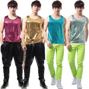 Sahne Giyim Moda Dairesel Colla Caz Dans Kostümleri Hip Hop Dans Edin Colorstops Giyim Man Kulübü Performans Sequins Vest Dwy501