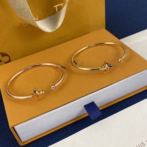 Mit BOX Designer-Armband mit offenem Gold-Diamant-Armband, Schmuck für Damen und Herren, Armreif aus Edelstahl, nicht allergisch, Designer-Armbänder