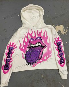 Herrtröjor tröjor harajuku streetwear vinter kvinnkläder överdimensionerade flamtryck hoodie y2k hip hop kvinnor avslappnad lös tröja goth punk t231123
