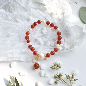 Strand Women Natural Freshwater Pearl Red Kamienne Koraliki Bransoletka Brześniczka Luksusowa przyjęcie weselne Doskonała biżuteria ręcznie robiona prosta design oryginał