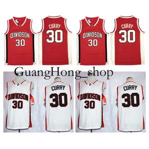 GH Stephen Curry Davidson Wildcat College Basketbol Forması Beyaz Kırmızı Boyut S-XXL