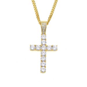 Naszyjnik krzyżowy dla mężczyzn mrożony złoty srebrny kolor pełny krysztonowe łańcuchy kubańskie klasyczne biżuterię bioder