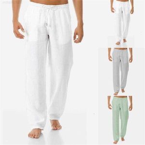 Calça masculina calça de linho leve casual calças elásticas de cintura elástica de praia de verão masculino Spodnie Pantalon Hommeo183