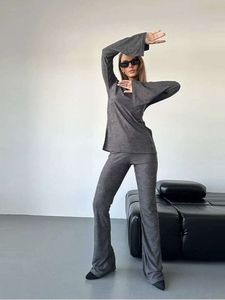 Pantaloni pullover in maglia Abito da donna Yoga Casual O Collo Maglieria Pantaloni slim svasati Set da donna Set da donna solidi autunnali