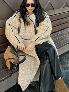 ファーレザーロングコート女性ファーリーパッチワーク濃厚な暖かいターンダウンカラー女性ジャケット秋の冬シングル胸レディアウトウェア