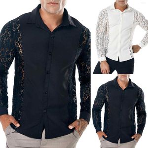 Men's T Shirts Mens Pocket Multiple Pack Hollow Color Men's Lace Club Full Fashion Long Shirt Lapel Sleeves Men