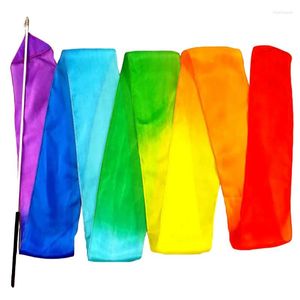 Stage Wear 3pcs/lot 3M Silk Streamer Gymnastics Ballet Belly Dance Props Twirling Rod Stick Hand Dye Real Gradient Color Ribbon