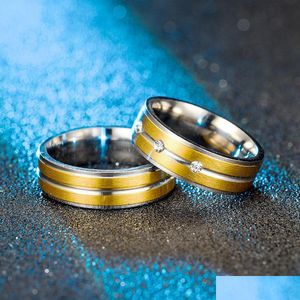 Bandringe Mode Gold Kontrastfarbe Diamant Ring Streifen Edelstahl Paar Verlobung Eheringe Band Geschenk Will und Drop Del Dh1My