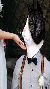 Cute Cat Mask Halloween Costume Party Novelty Animal Head Rubber Latex Face Mask Black And White For Party COS9217281