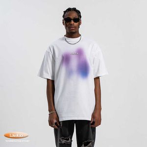 Män och kvinnor T-shirtSlawfoo Spring/Summer China-Chic Brand American Direct Spray Gel Printing Double Garn Off Axla Loose Edition Par T-shirt Fashion