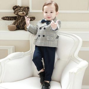 Kläder sätter kostym för barn bröllop höst och vinter gitterjacka svarta byxor hängslen pojkar blazer casual kläder baby 1-8 års outfit