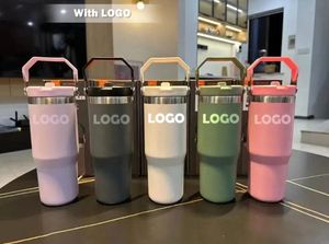 US stock With LOGO Water Bottles 20oz 30oz Cups Heat Preservation Stainless Steel Tumblers Outdoor Large Capacity Travel CarMugs Reusable Leakproof Flip Cup b1123