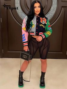 Womens Jackets Women Printed Thread Letter Baseball Jacket Spring Single Breasted Cropped Y2K Streetwear Racing Color Contrast Bomber Coat 231123