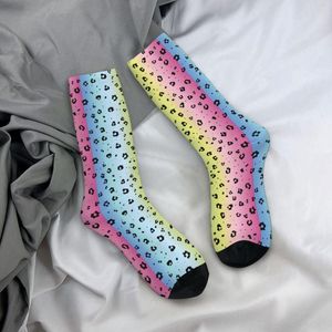 Herrstrumpor manliga män harajuku lila leopard tryck socka leo lutning päls sport kvinnor strumpor vår sommar höst vinter