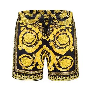 Summer Men Short With Pockets Golden Print Men's Swim Trunks High Quality Quick Dry Beach Swiming