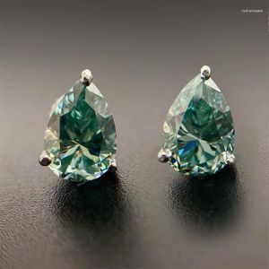 Stud Earrings Blue Green Pear Moissanite Women 925 Sterling Silver Lab Diamond Ear Studs White Gold Plated Pass Gift