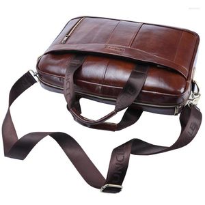 Briefcases 2023 Natural Cowskin Genuine Leather Men's Briefcase Fashion Large Capacity Business Bag Black Male Shoulder Laptop