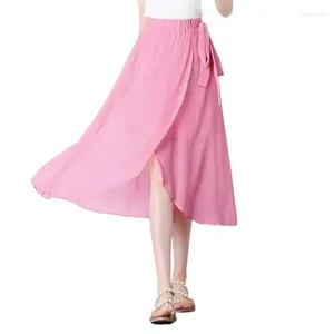 Spódnice wysoka talia seksowna podzielona długie size letnie asymetryczna spódnica fioletowa czerwona różowa żółta boho szyfa 5xl 6xl