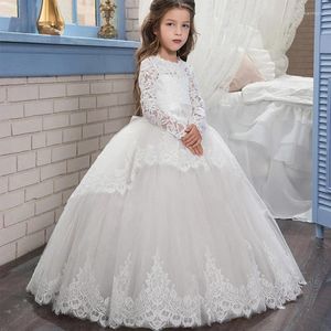 Abiti per ragazze 4-14 anni Bianco per bambini Adolescente Rosa Abito da damigella d'onore per ragazze Bambini Manica lunga in pizzo Principessa Backless Party Wedding