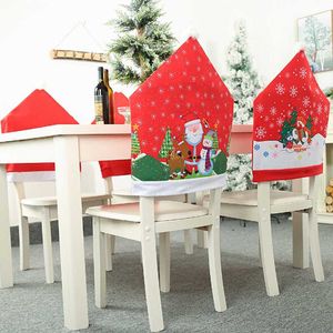 Camas de cadeira Ornamento de Natal Impresso Papai Noel Snowman Capa Decoração da casa de neve do floco de neve Red Chaves